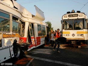 Metro Train and Metro Bus Collide in Los Angeles, California